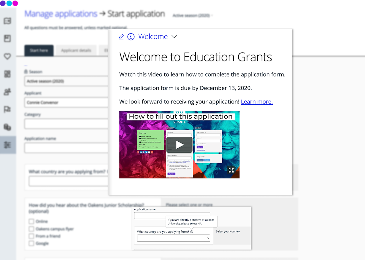 Kontextbezogener Inhalt für das Bewerbungsformular