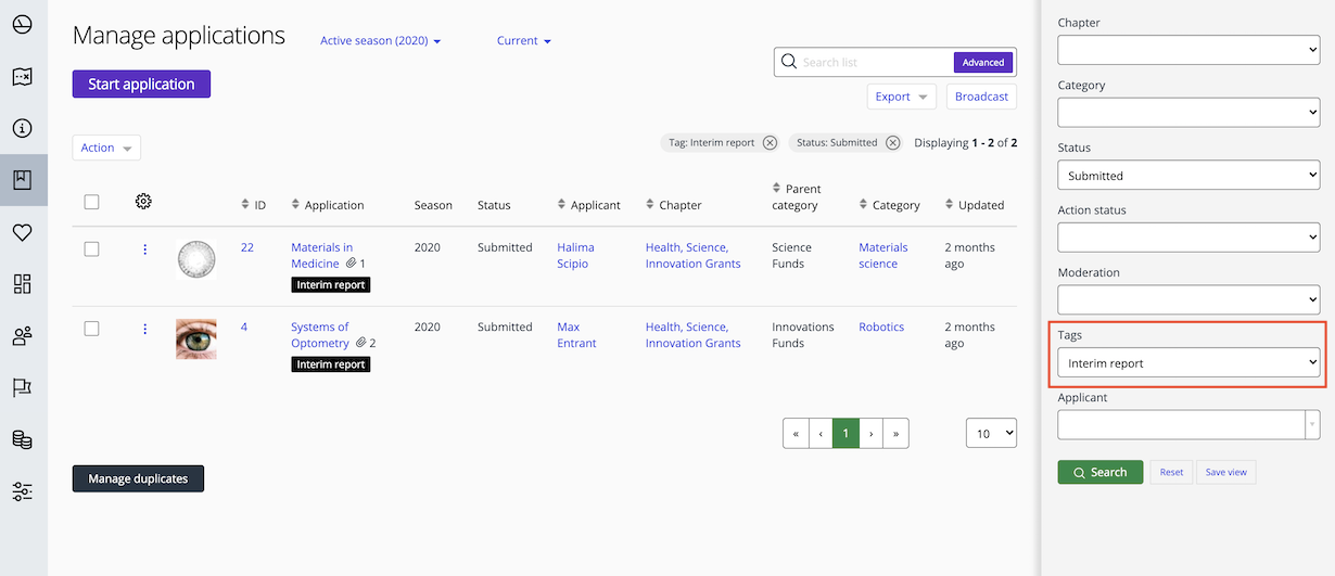 Tagging a review stage