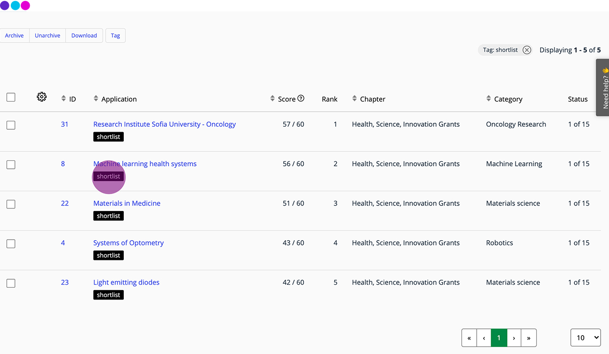 Tagging in the Good Grants leaderboard