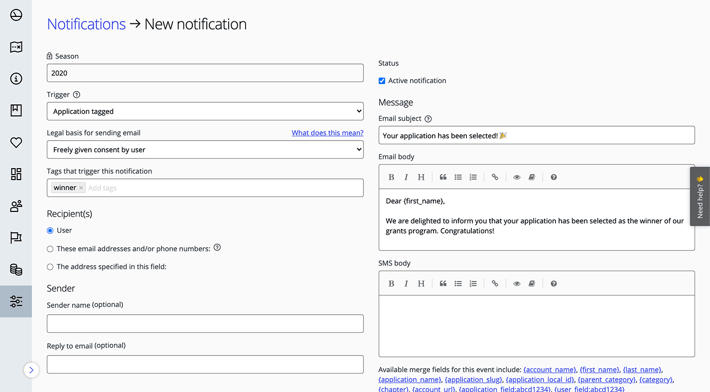 Benachrichtigungen für Zuwendungsgeber