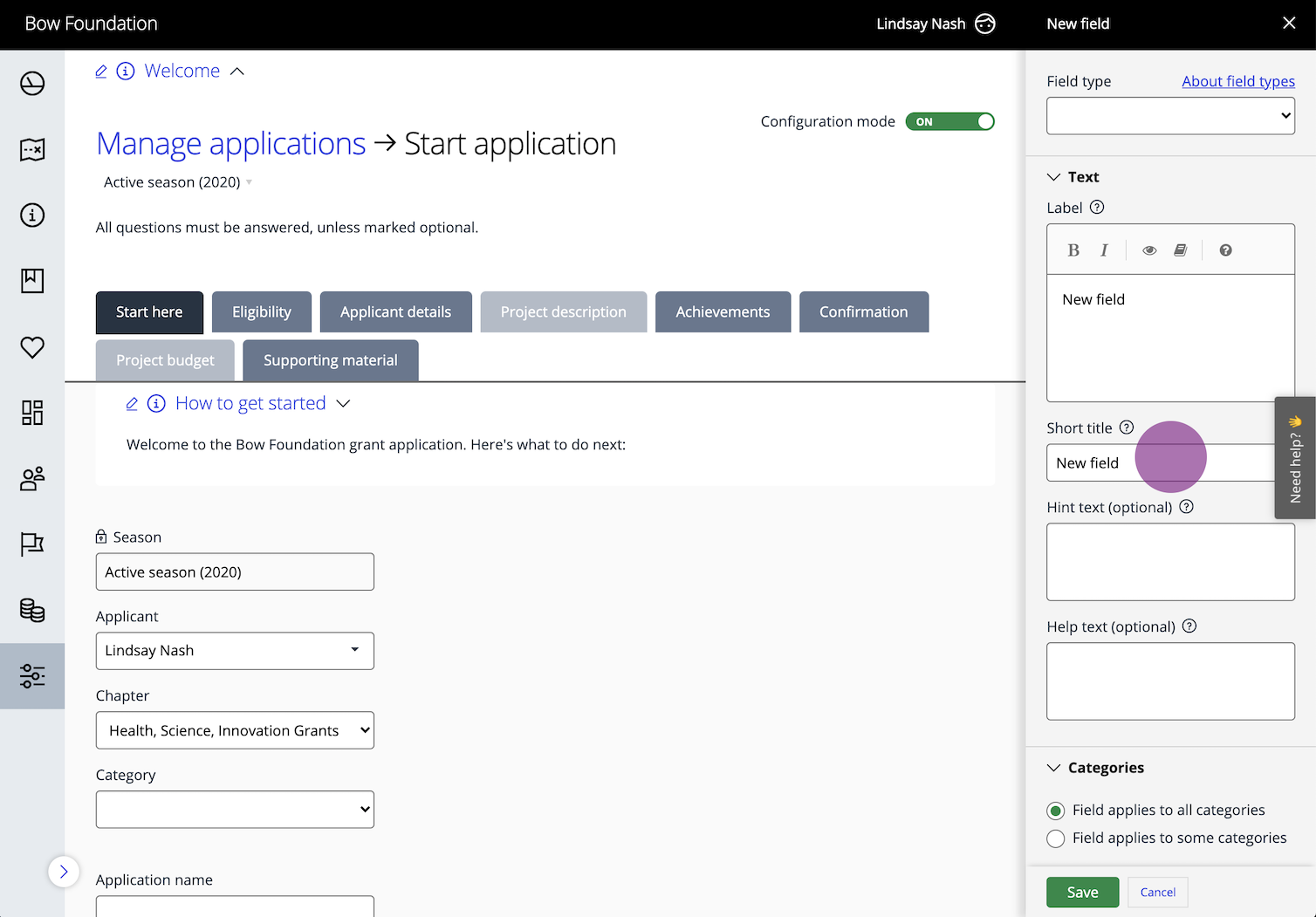 Good Grants application form builder