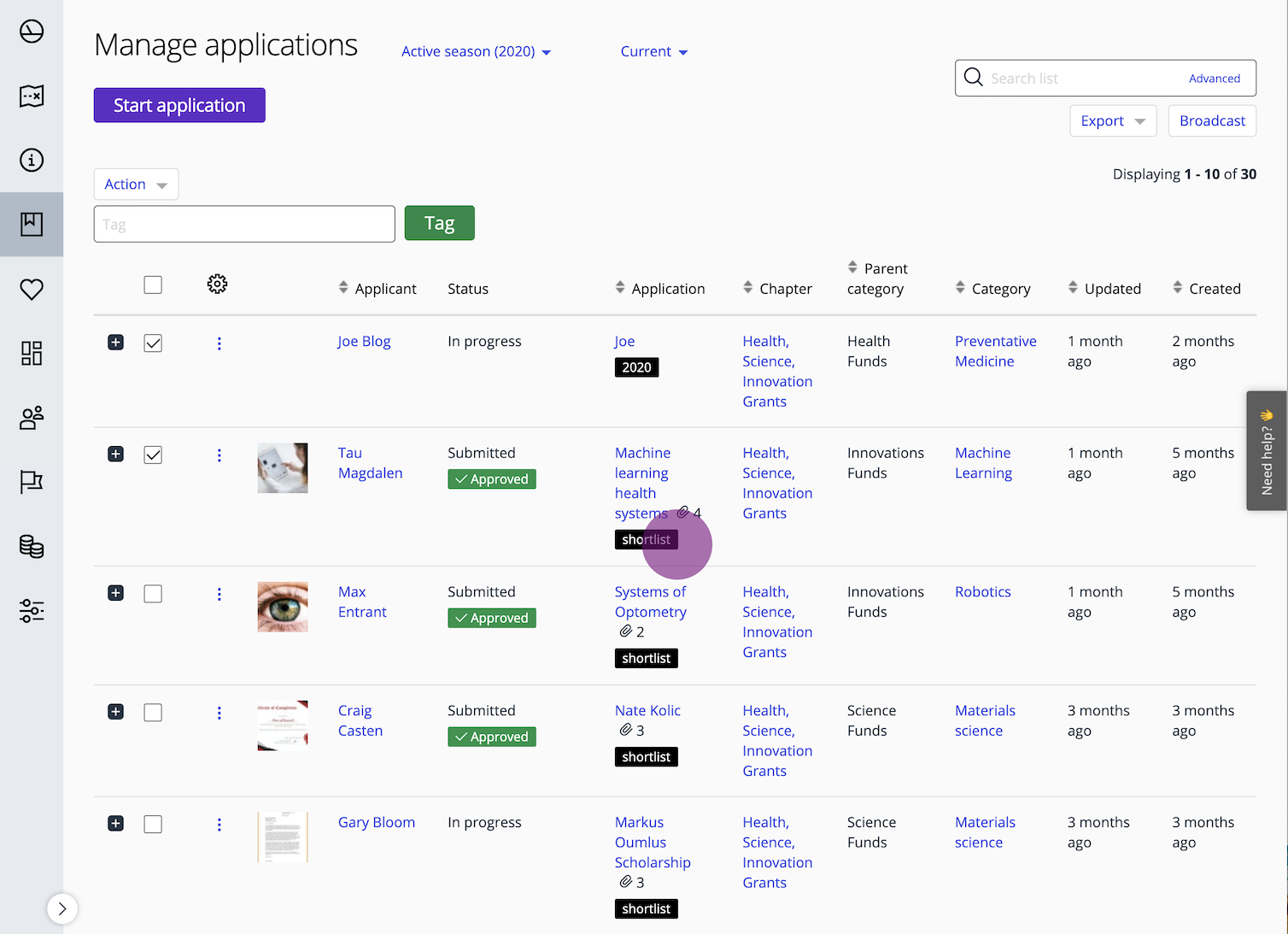 Manage applications in Good Grants