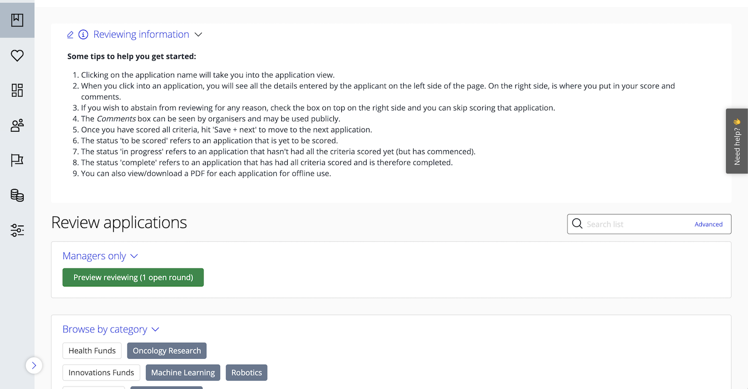 Review instructions for grant reviewers