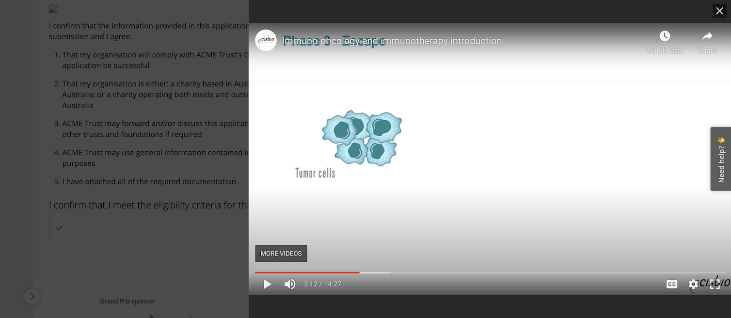 A video playback in Good Grants