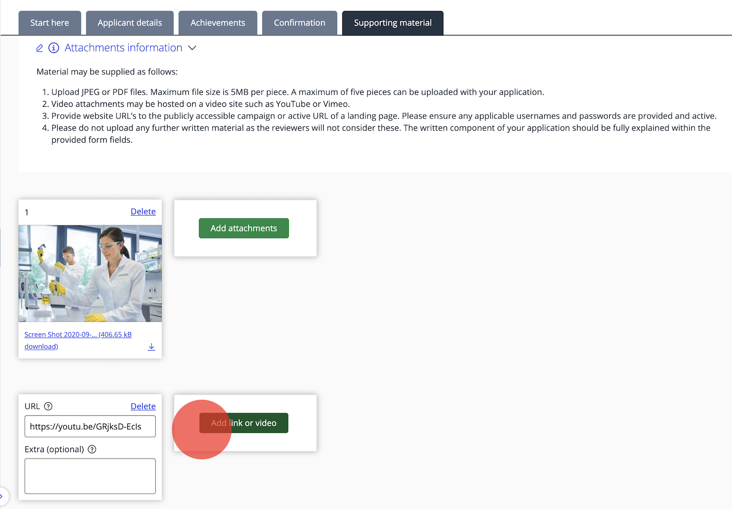Video upload link in Good Grants