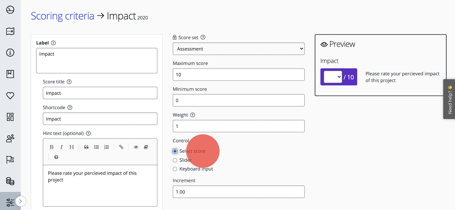 Bewertungssteuerungen in Good Grants