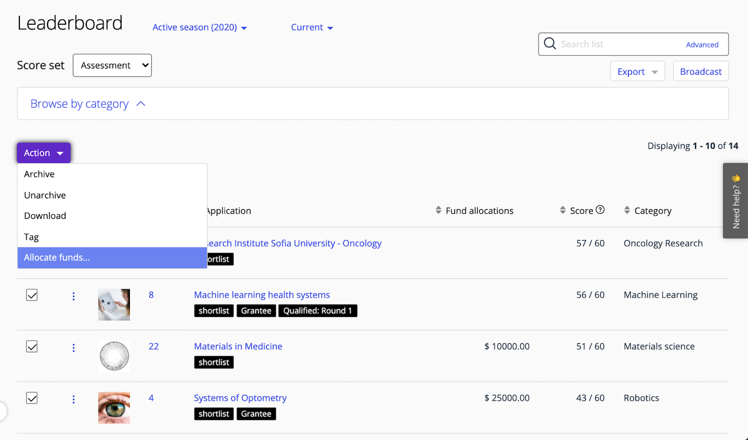 Funding allocations in grants management