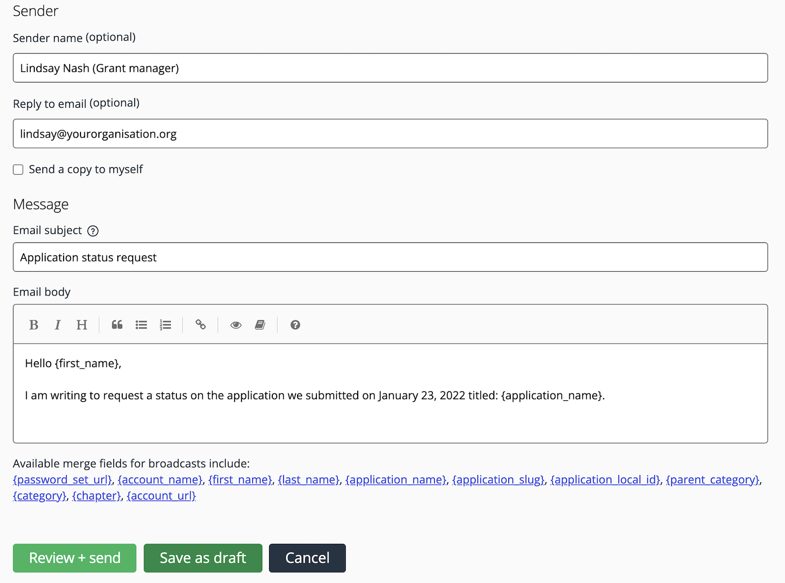 Check the status of your grant applications
