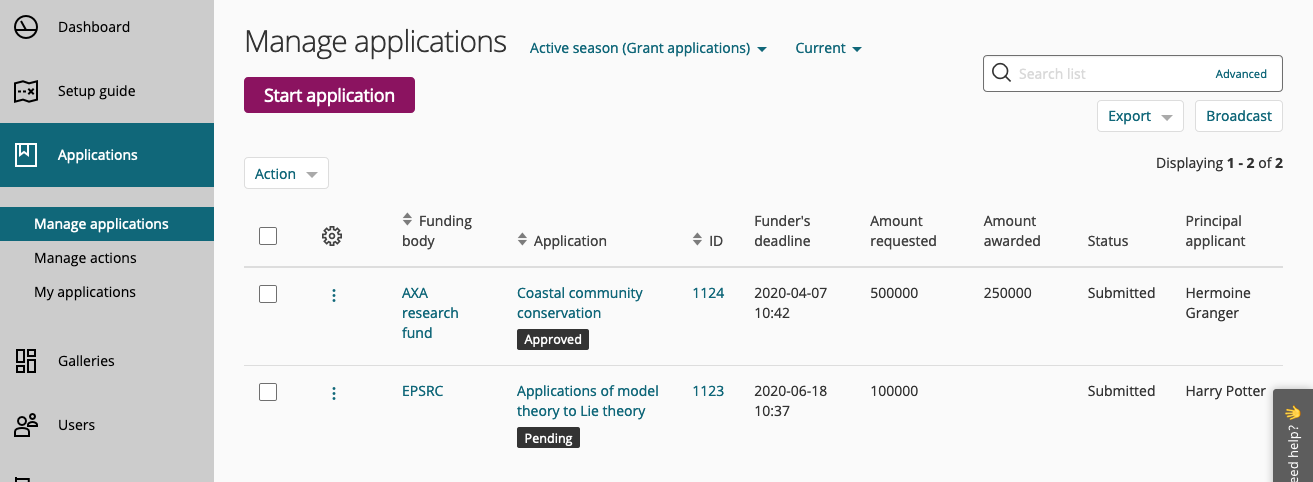 Manage your grant applications