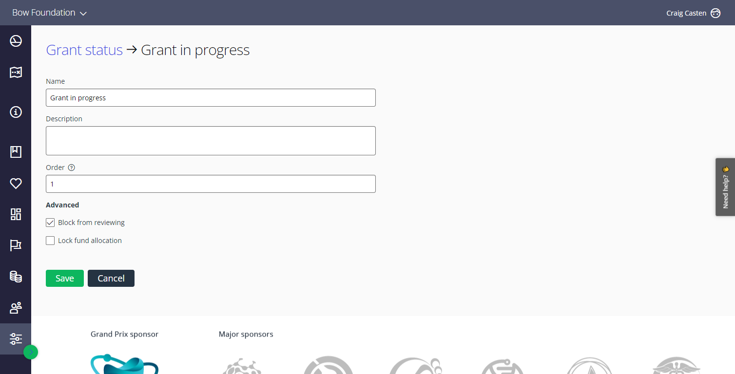 Grant status options in Good Grants