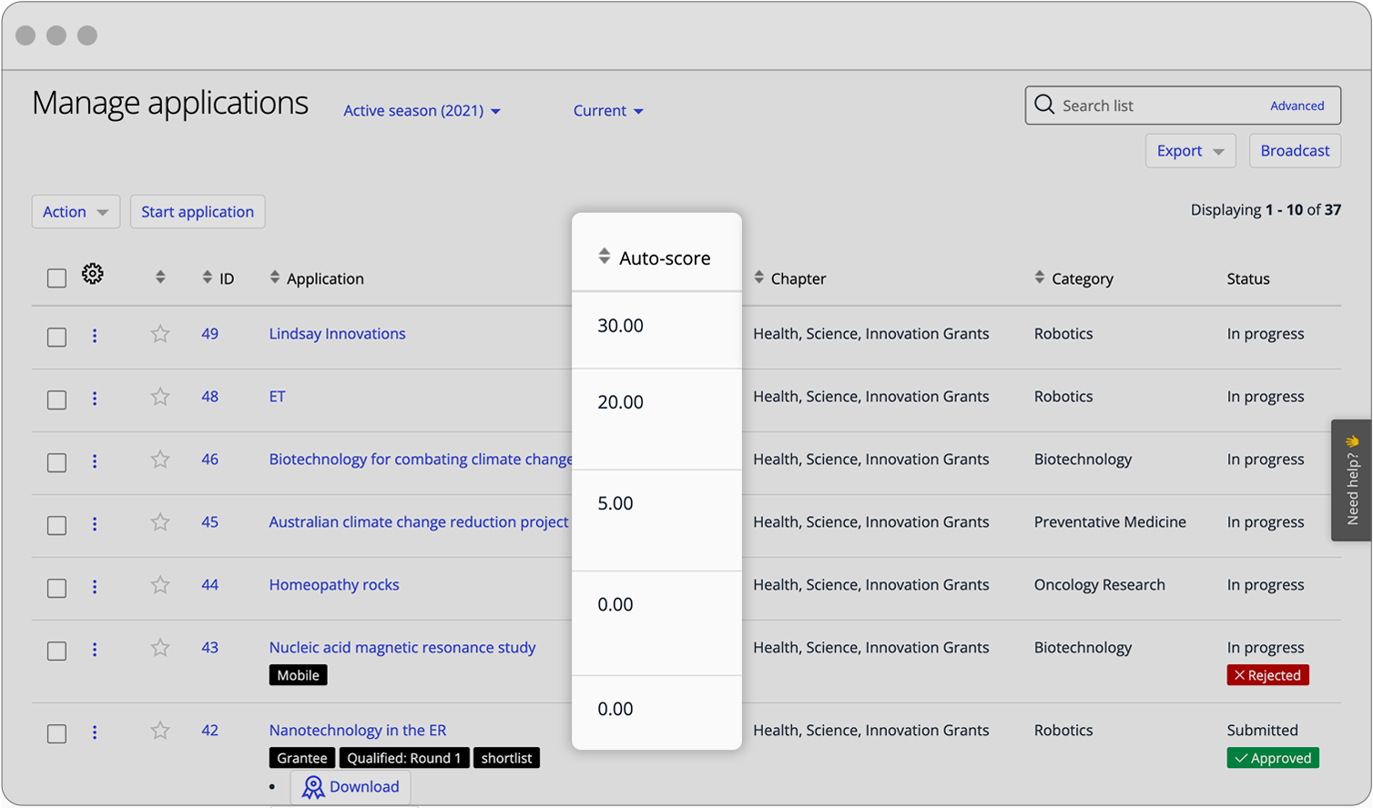 Grants Software Auto Scoring