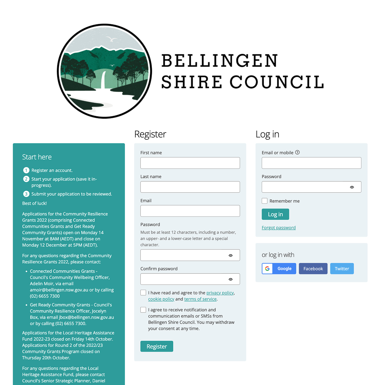 Homepage des Grant-Programms des Bellingen Shire Council