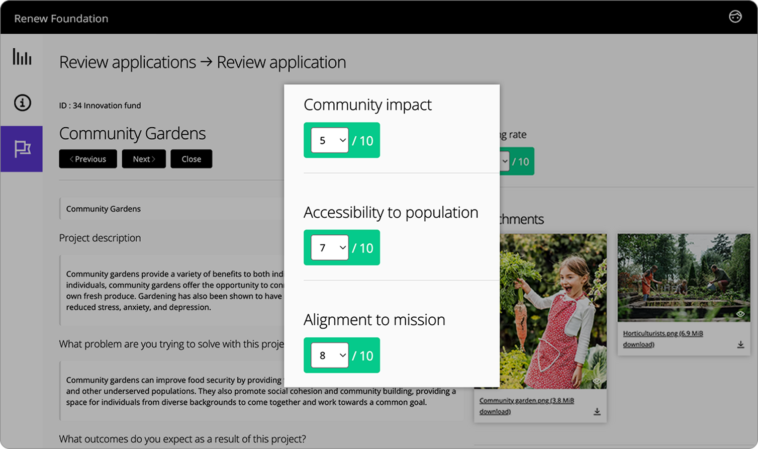 Scoring criteria example in Good Grants