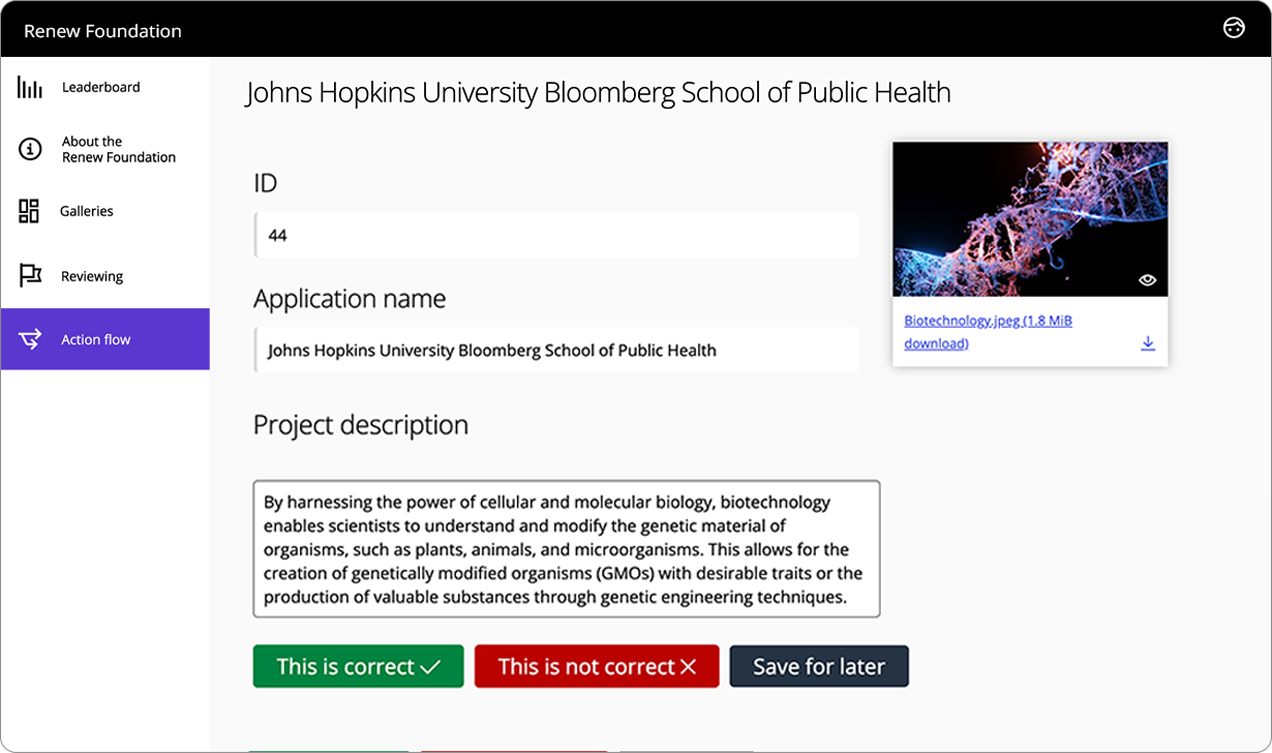 Good Grants interface of an action task that has been trigger by an automated action flow