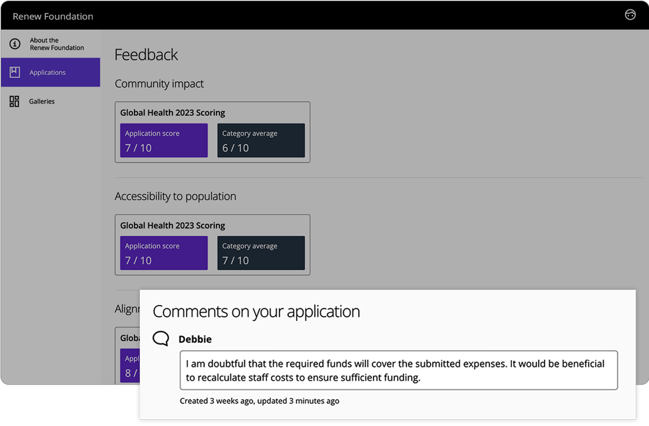 Die Ansicht eines Bewerbenden zu einem Kommentar, der von einem Gutachtenden hinterlassen wurde