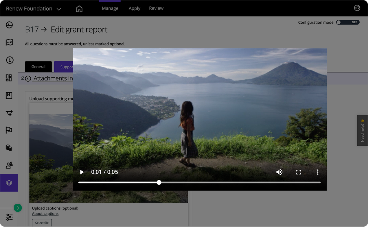 Good Grants interface showing a video that a grantee uploaded to their grant report.