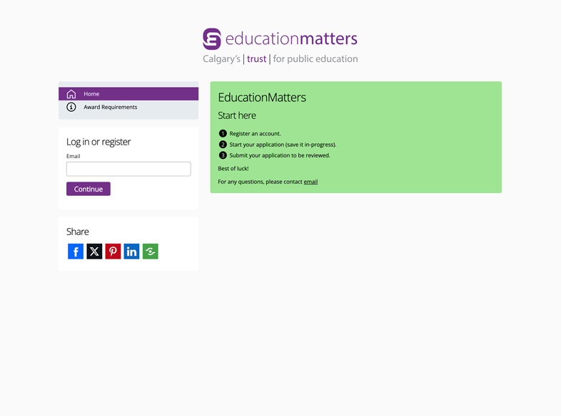 EducationMatters login page via Good Grants