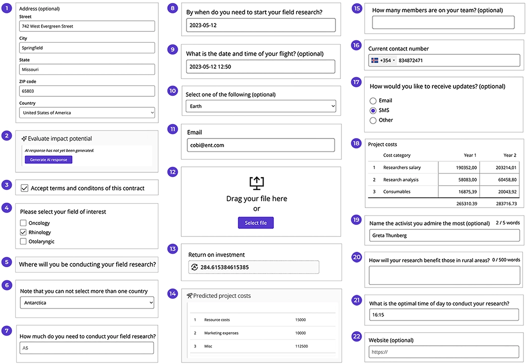 Good Grants form builder field types